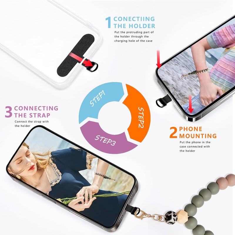 Lostars Store Silicone Beaded Phone Wrist Strap,phone bracelet strap with Tether Tab,Elastic Hands-Free wristlet strap (Daisy Leopard) - Image 5